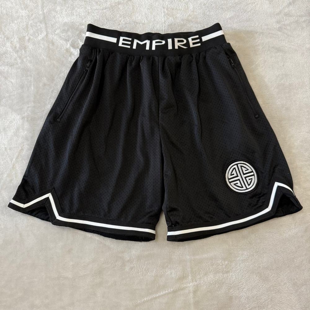 Empire Black Mesh Basketball‎ Shorts Athletic Drawstring Zipper Pockets Mens